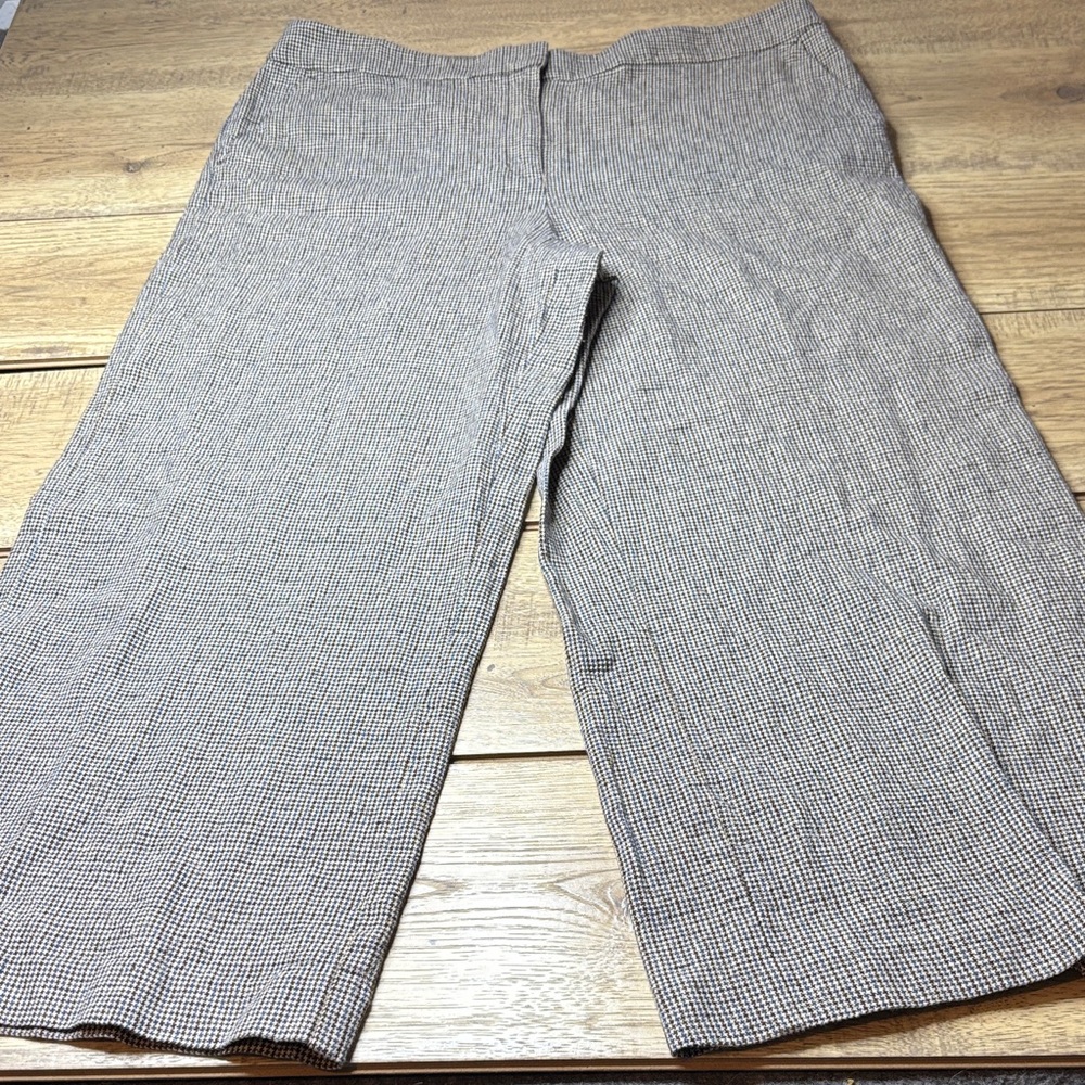 Women’s LOFT Houndstooth Wide Leg Cropped Pants Size 14T- Linen Blend